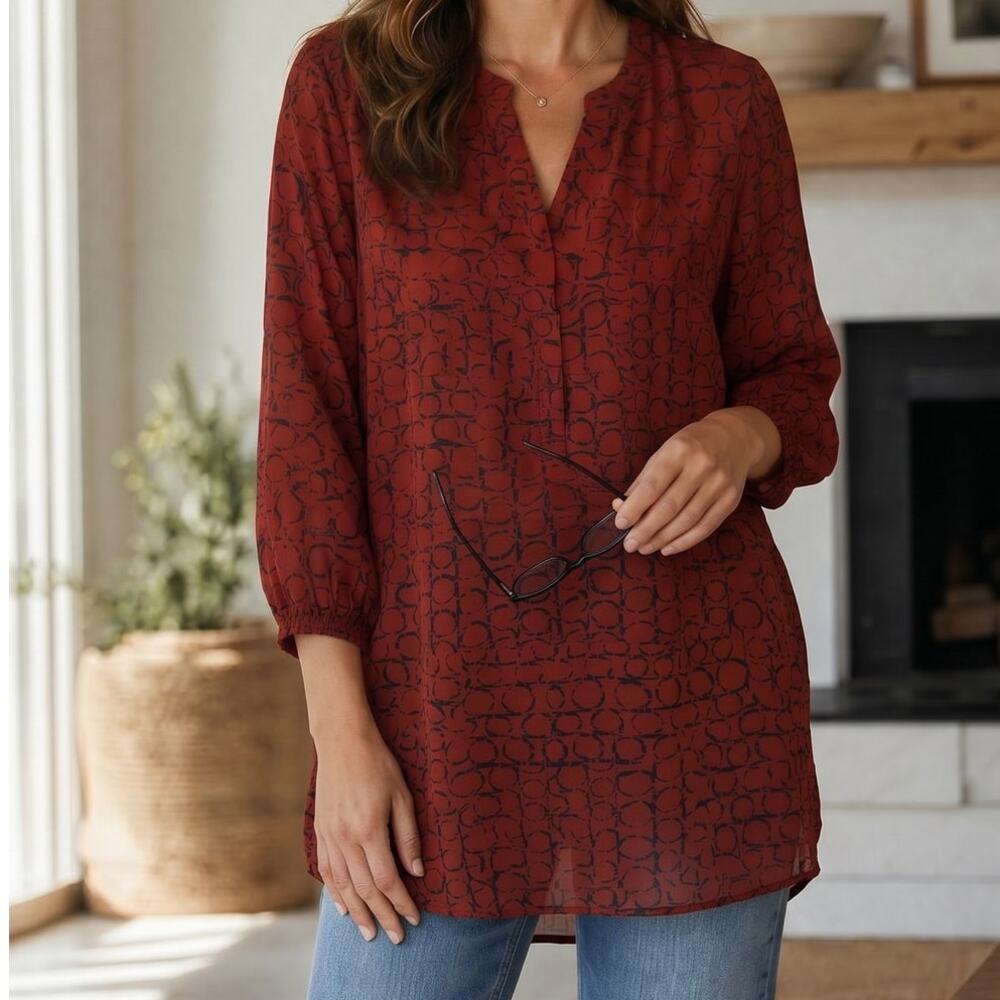Apt. 9 rust black printed design women’s 3X Plus tunic blouse